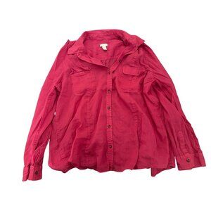Chicos Pink Button-Down Shirt Size 3 XL Ramie Cotton Long Sleeve Career Sheer
